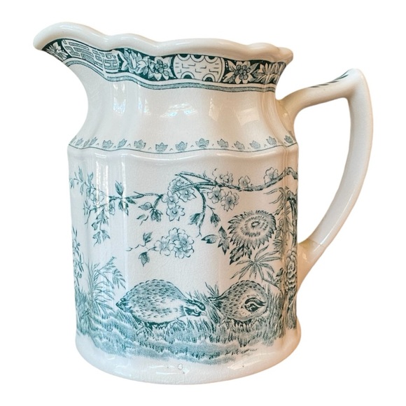 Antique Furnivals Quail Pitcher. Green Transfer-ware English Transfer-ware 1913 - Picture 2 of 8